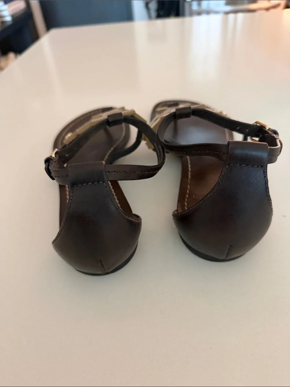 Tory Burch Brown Leather Sandals with Gold Logo Accents